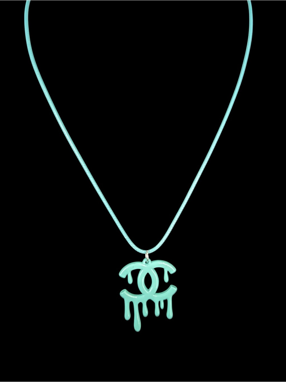 Aqua Drip Interlocking Logo Pendant Necklace - Women Jewelry